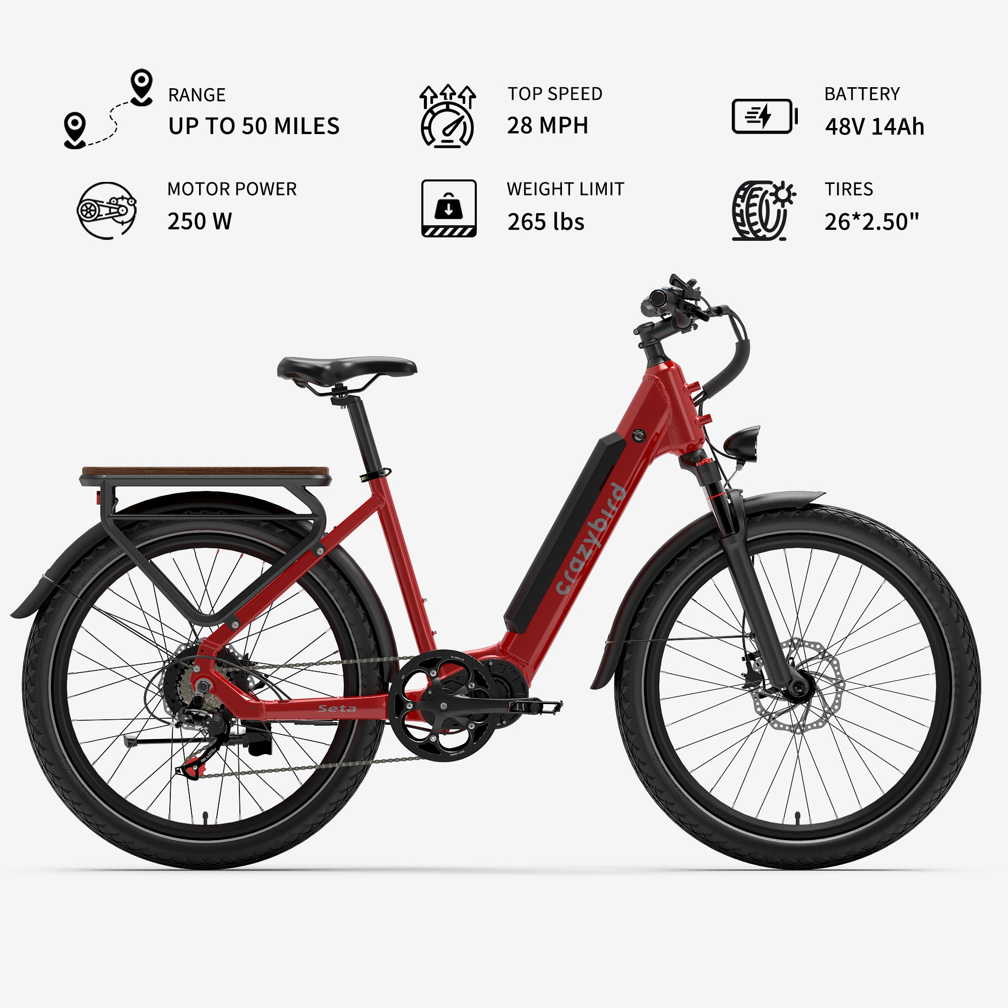 Crazybird-Seta Electric Bike for Adults 500W Motor Peak E-bike 48V